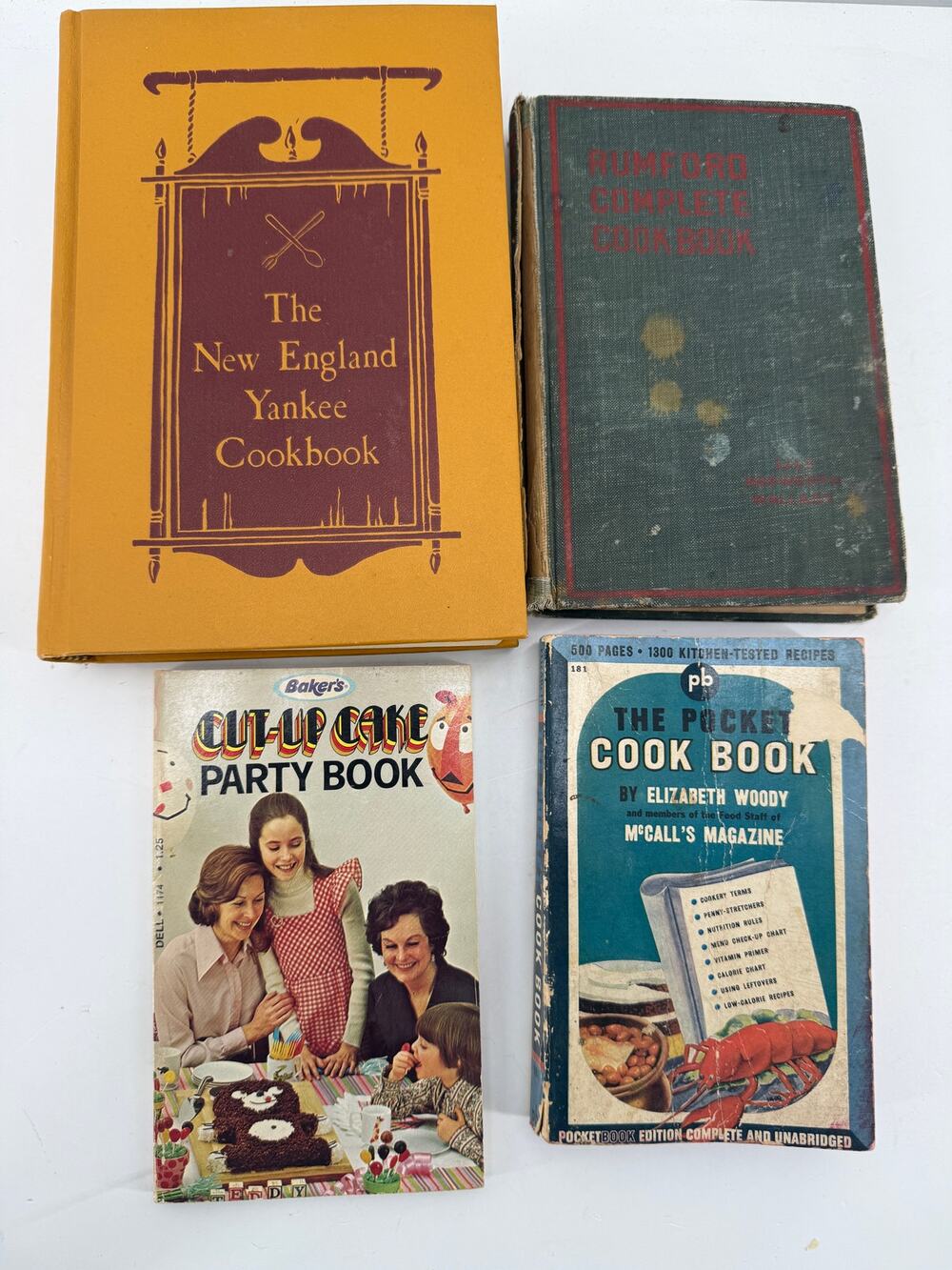 Vintage Cookbook Lot 4 New England Yankee Rumford Pocket Baker's Cut Up Cake